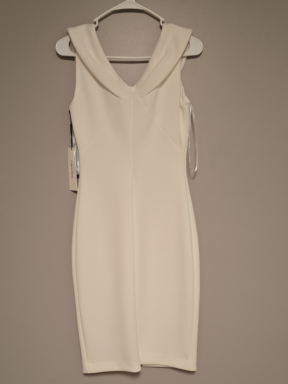 Calvin Klein Ivory Sleeveless V-Neck Midi Sheath Dress